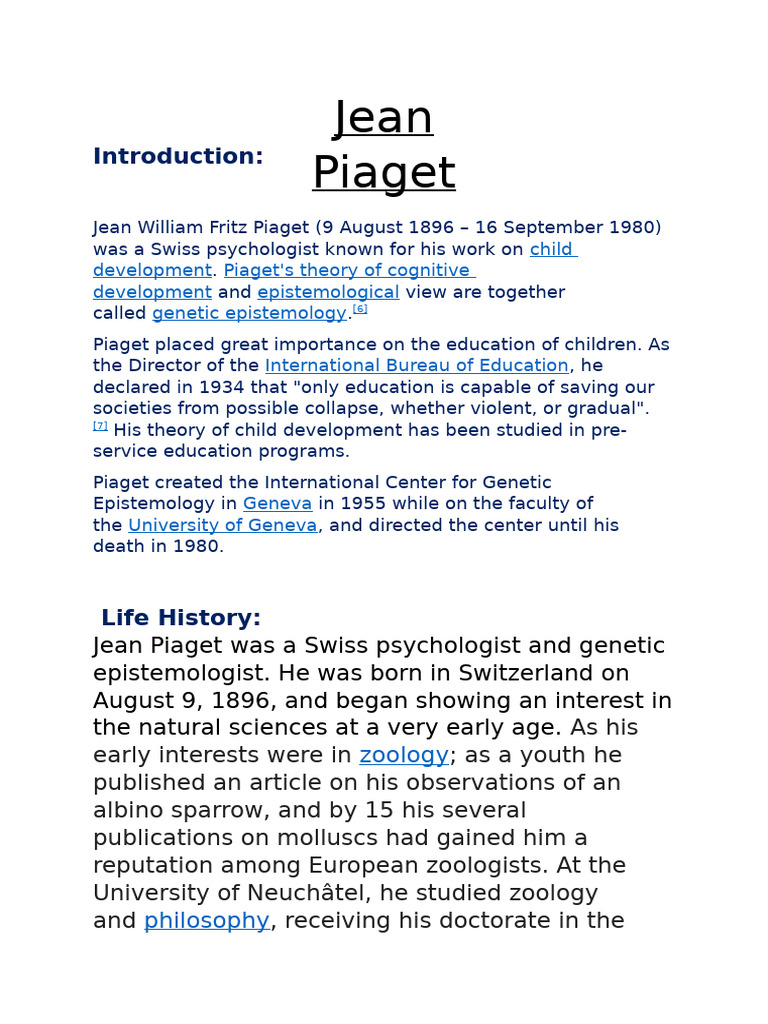 Jean Piaget | PDF | Constructivism (Philosophy Of Education) | Thought