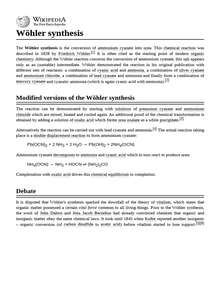 Wöhler Synthesis: Urea Formation Explained | PDF | Unit Processes ...