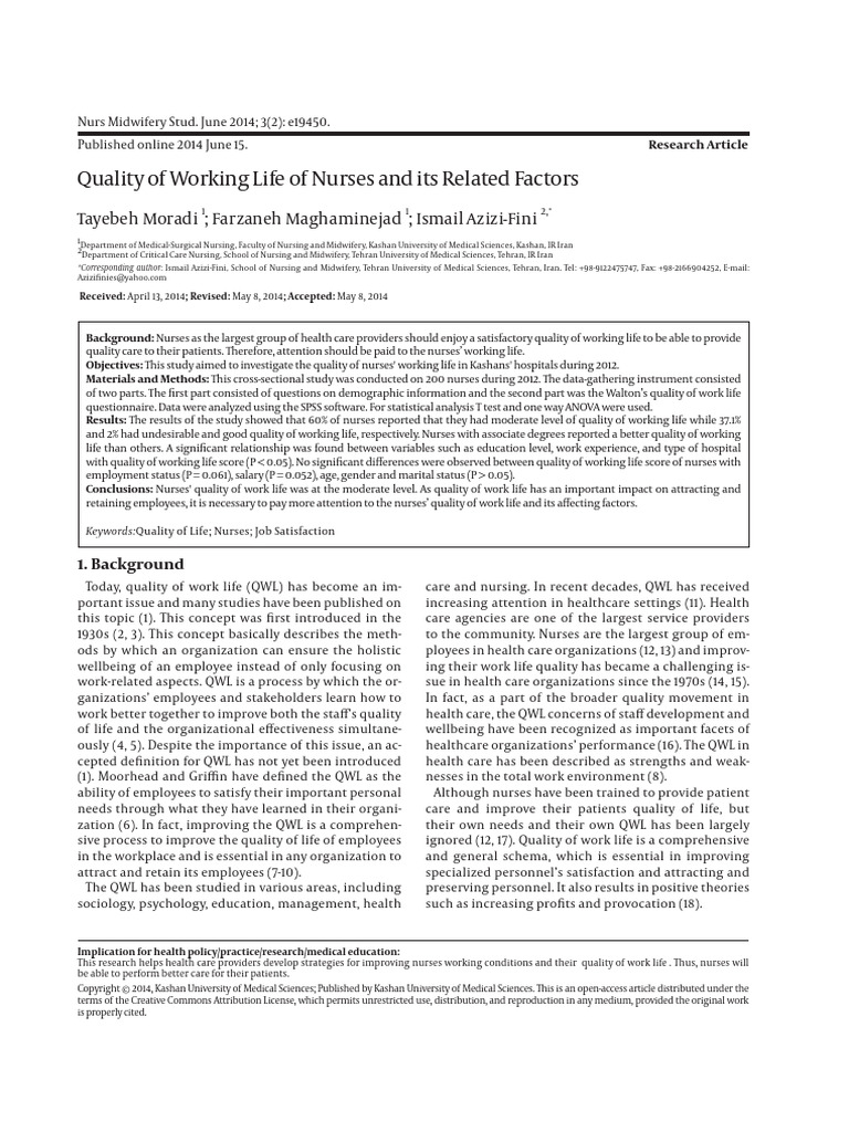 Nurses' Quality of Working Life Study | PDF | Nursing | Business