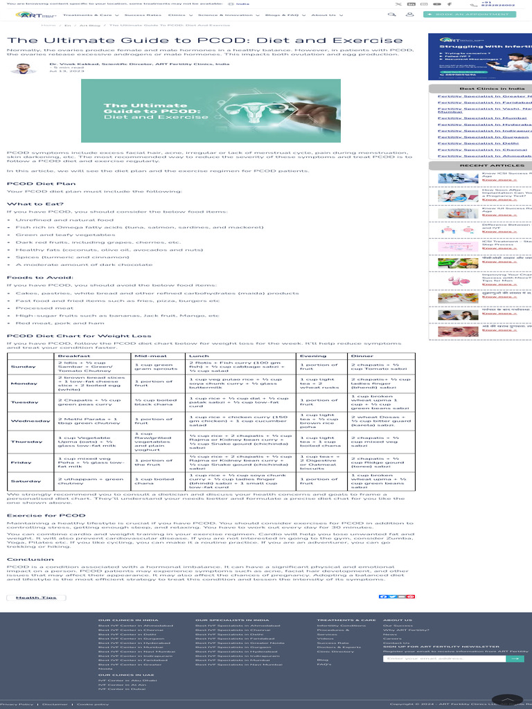 PCOD Diet and Exercise Guide | PDF | Polycystic Ovary Syndrome | Indian ...