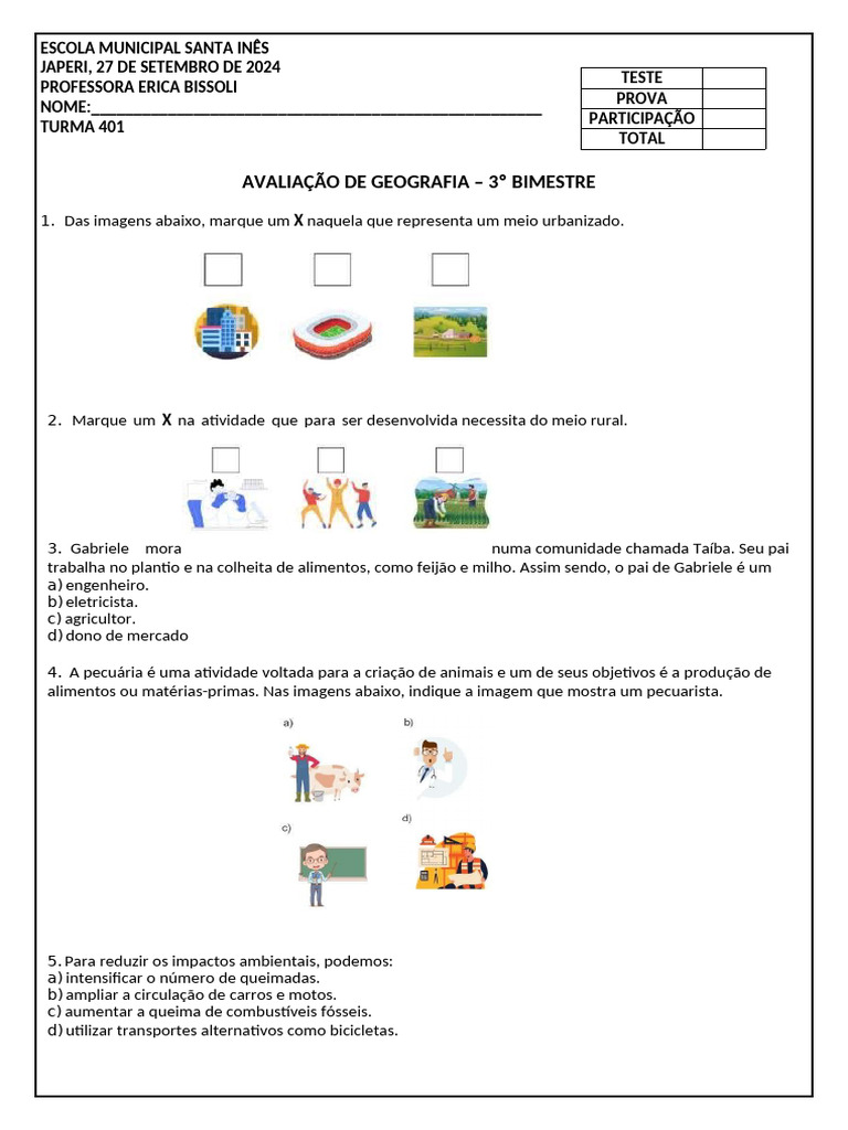 Avaliação de Geografia - 3º Bimestre | PDF