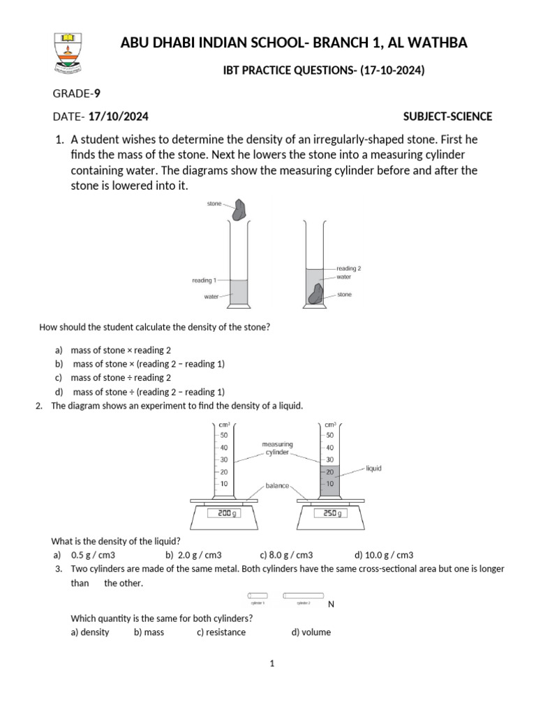 Grade 9 Science IBT Practice Questions | PDF | Food Web | Solubility