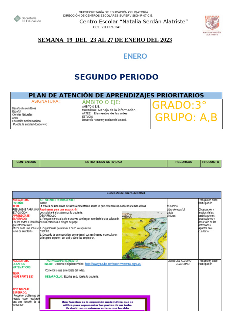 3.a3.b.semana 19..23 Al 27 de Enero | PDF | Aprendizaje
