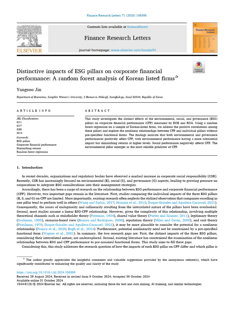 ESG Pillars' Impact on Corporate Performance | PDF | Linear Regression ...