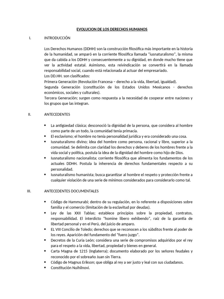 Resumen de la Evolución de DDHH | PDF | Derechos humanos | La Ley natural