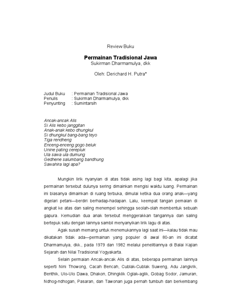 Review Buku: Permainan Tradisional Jawa - Buku Permainan Tradisional Jawa Pdf