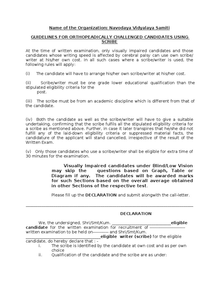 Scribe Declaration PDF Visual Impairment Test (Assessment)