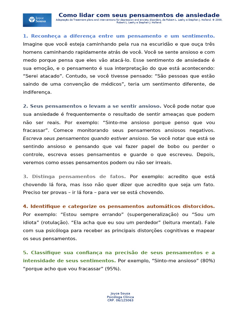 Como lidar com seus pensamentos de ansiedade | PDF | Pensamento ...