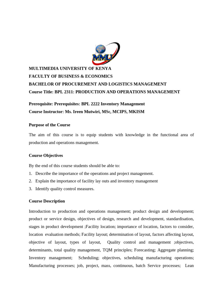 Operations Management Course Guide | PDF | Brewing | Operations Management