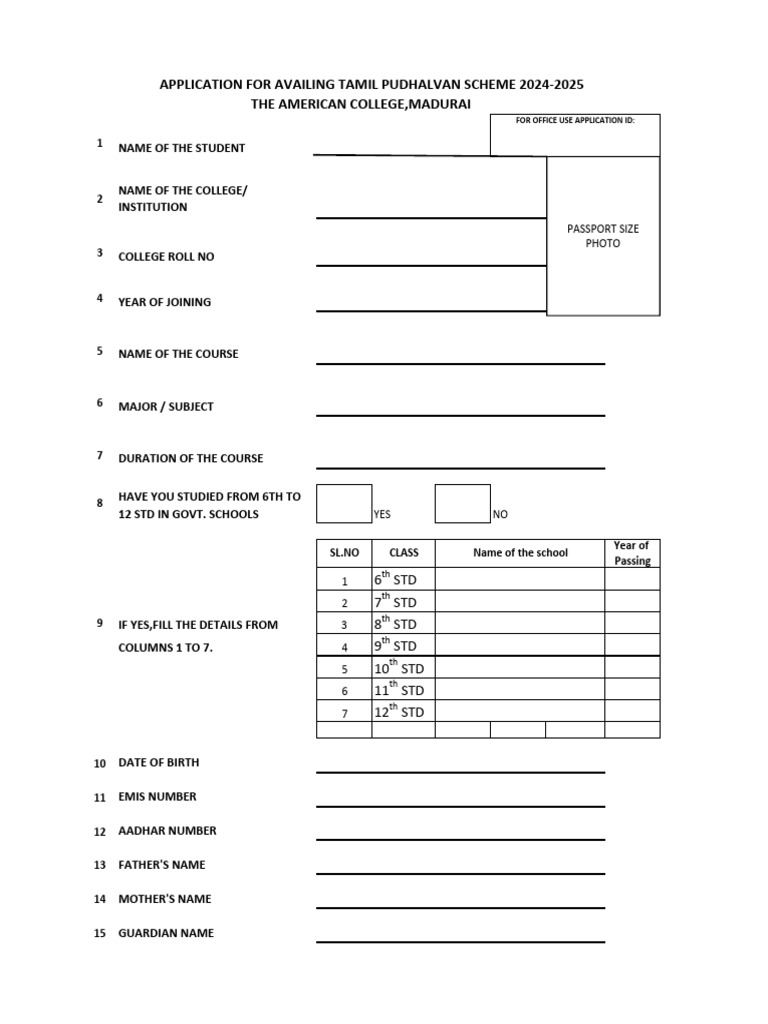Tamil Pudhalvan Form | PDF | Government And Personhood