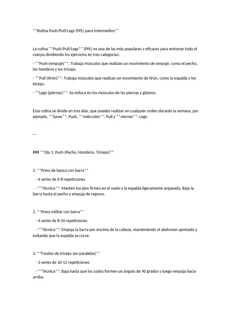 Rutina Push | PDF | Entrenamiento con pesas