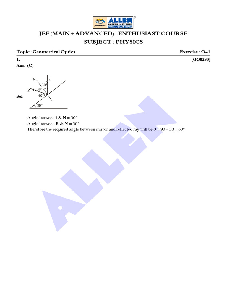 Geometrical Optics EX SOL 1 | PDF | Optics | Light