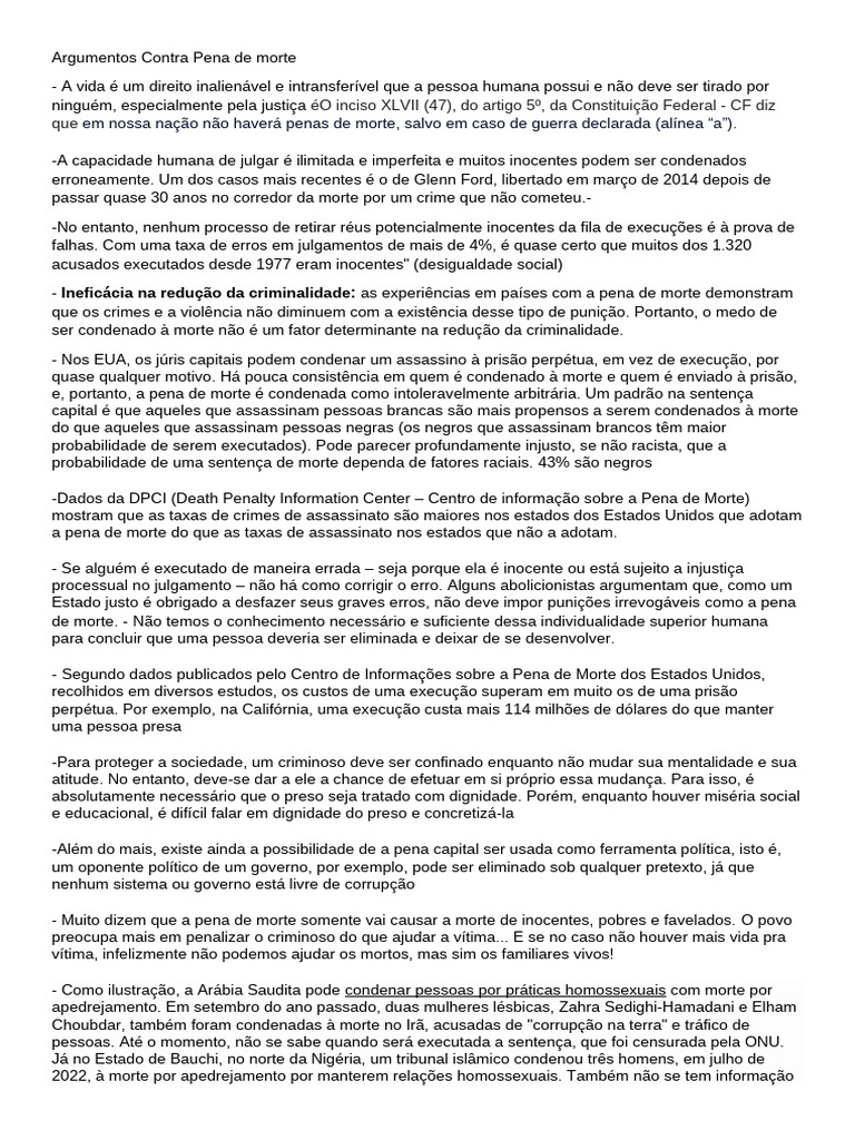 Argumentos Contra a Pena de Morte | PDF | Pena de morte | Morte