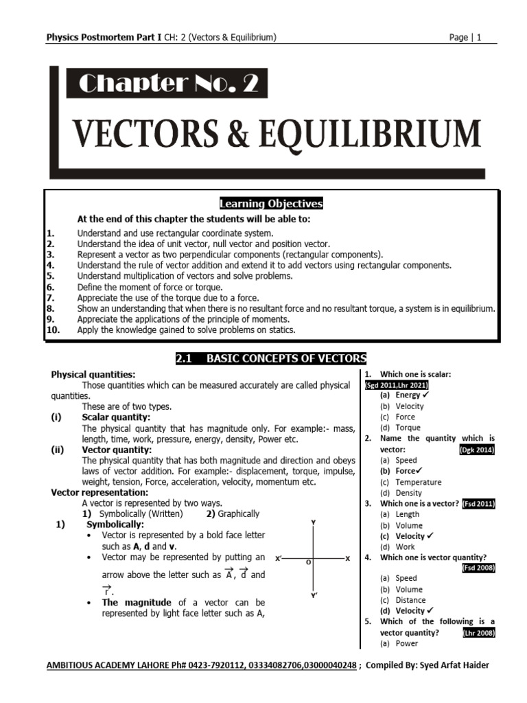 Vectors and Equilibrium in Physics | PDF | Torque | Force