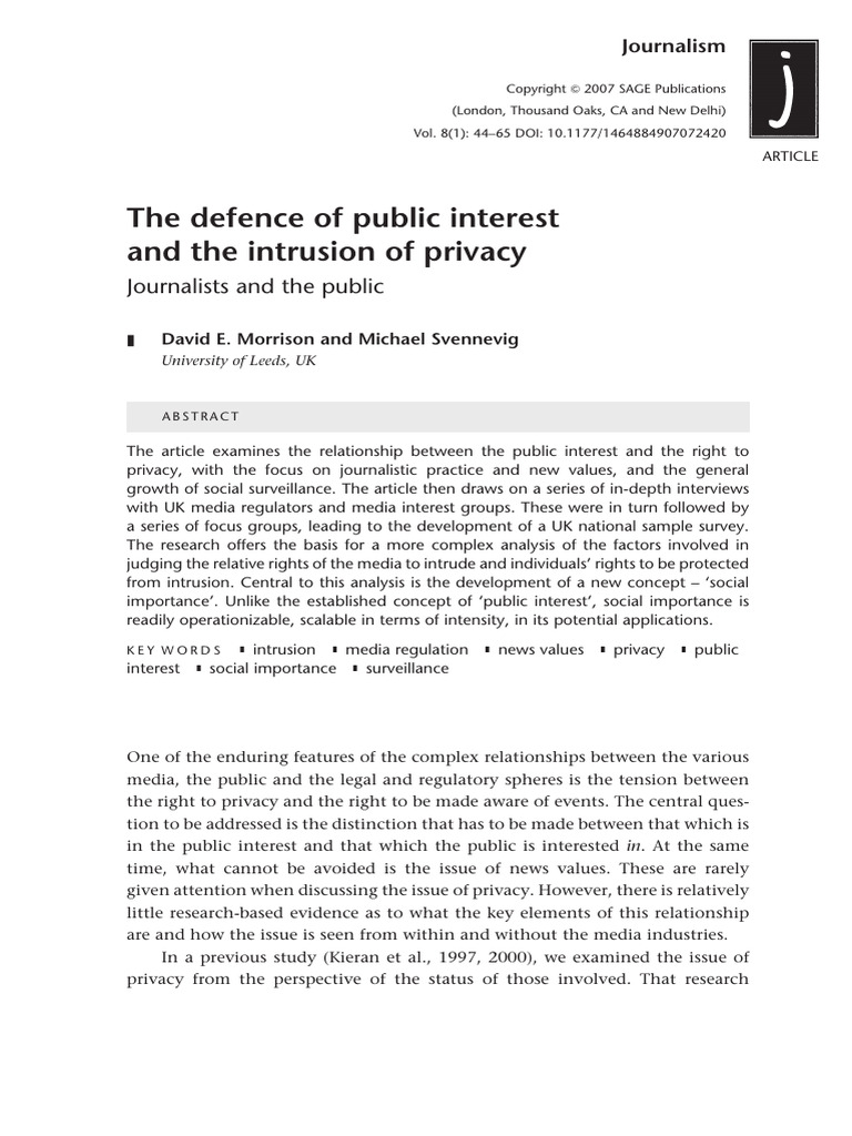 The Defense of Public Interest and The Intrusion of Privacy PDF