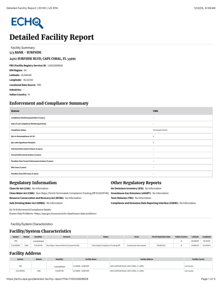 Detailed Facility Report - ECHO - US EPA ICIS-NPDES | PDF | Clean Water ...