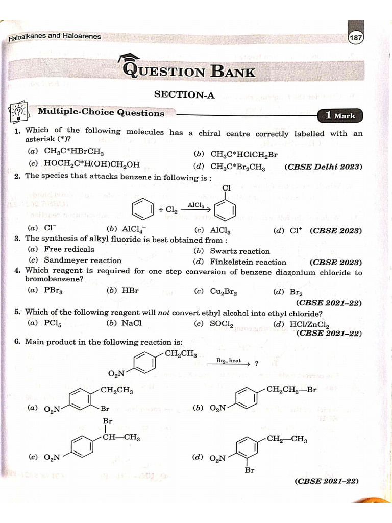 PYQ Chapter 10 Haloalkanes | PDF