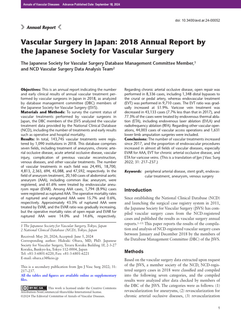 Vascular_Surgery_in_Japan_2018_Annual_Report_by_th | PDF | Medical ...