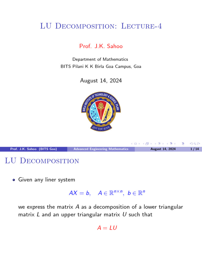 LU Decomposition Methods Explained | PDF | Matrix (Mathematics ...