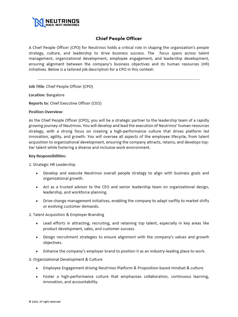 Chief People Officer Job Description | PDF | Human Resource Management ...