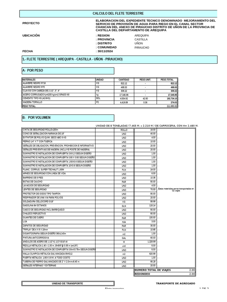 10.1. - Calculo de Flete Terrestre (A-4) | PDF | Ingeniería mecánica ...
