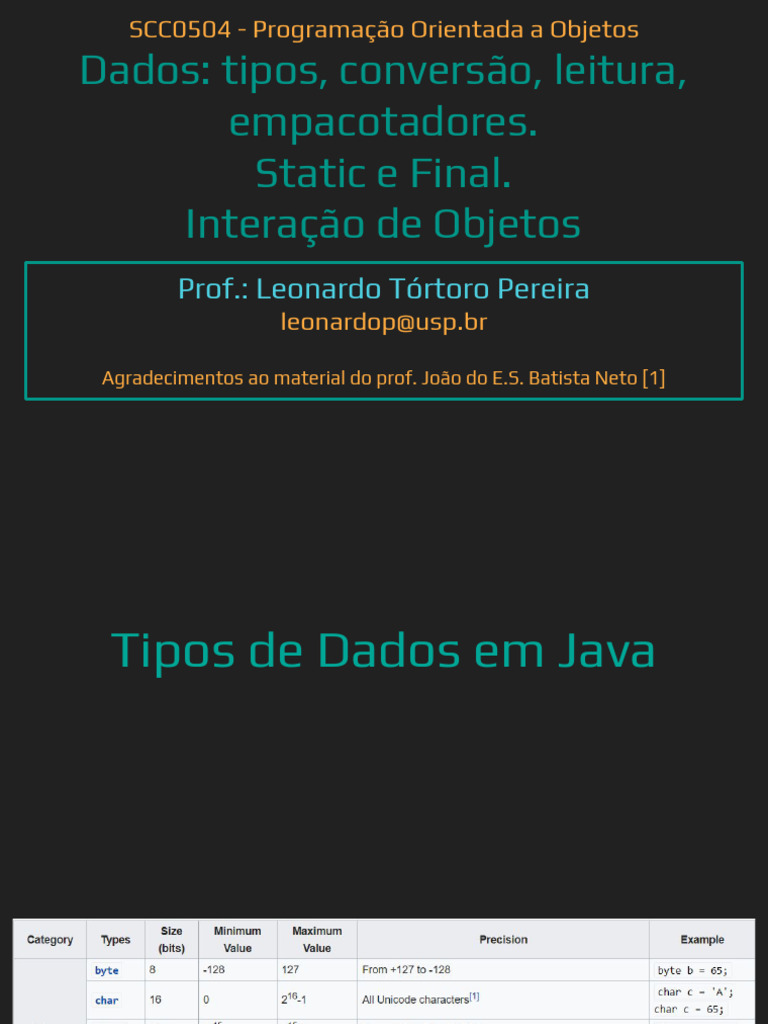 Tipos de Dados e Conversão em Java | PDF | Classe (programação de ...