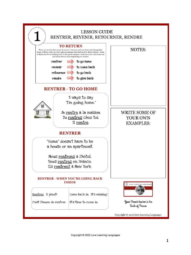 Rentrer Revenir Retourner Rendre | PDF
