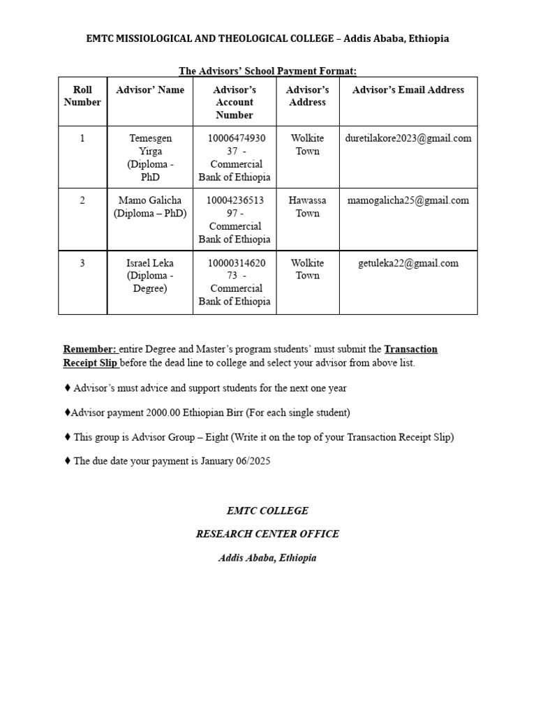 Advisor's List Format - EMTC COLLEGE | PDF