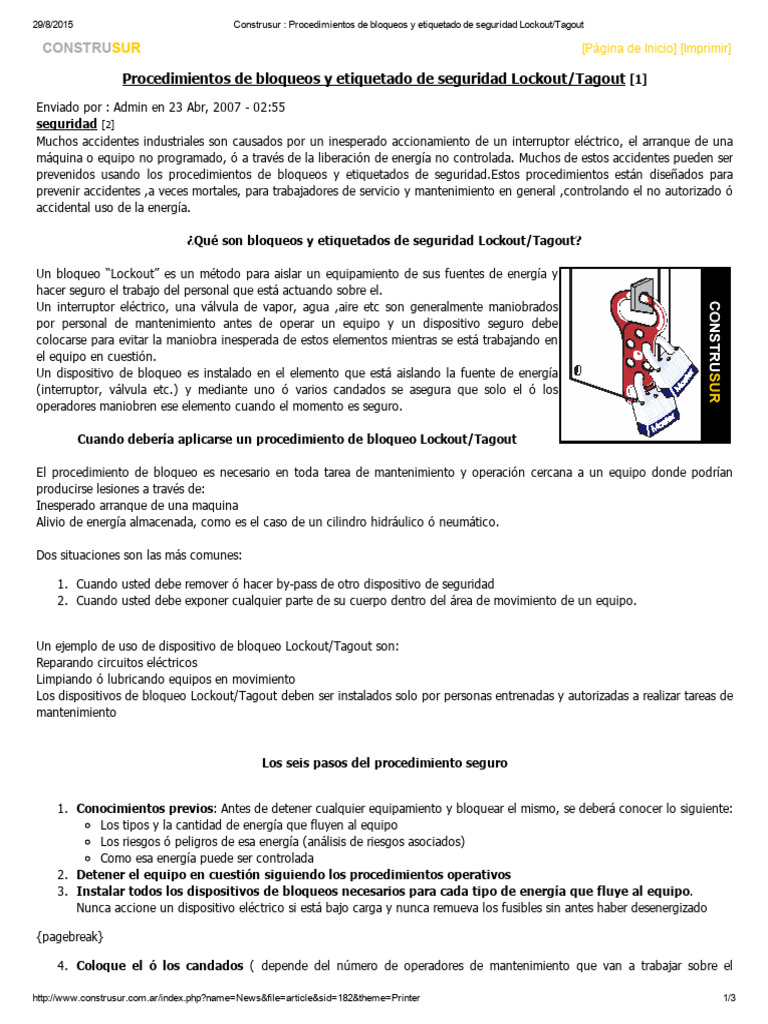 LOTO Construsur - Procedimientos de Bloqueos y Etiquetado de Seguridad ...