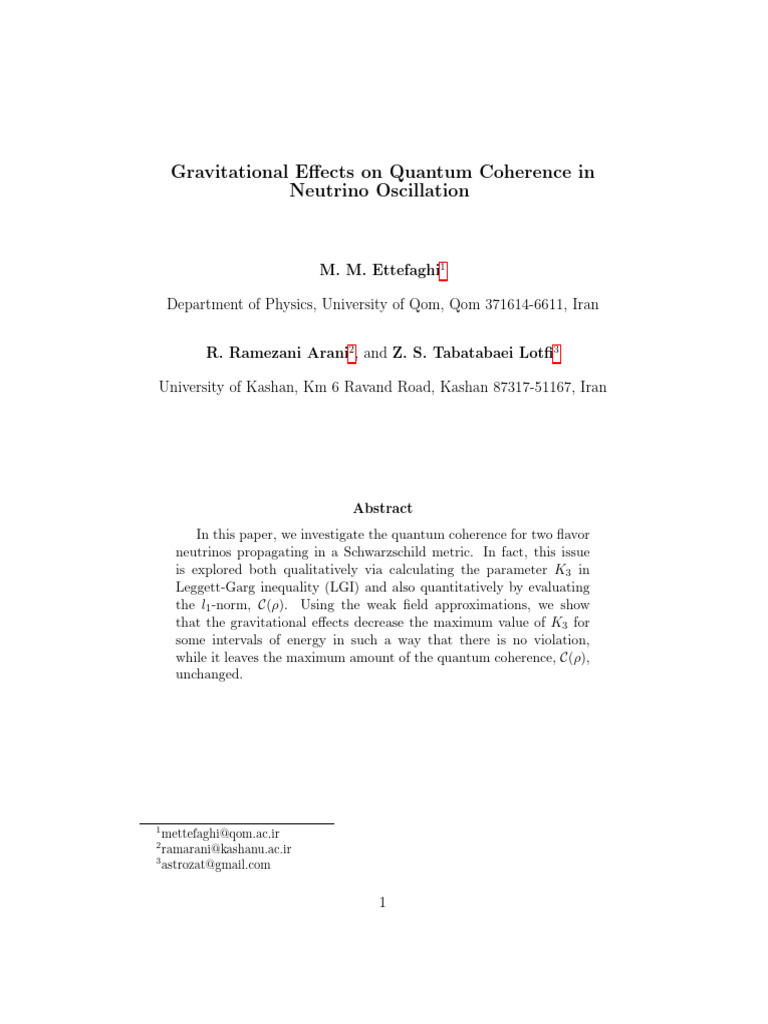 Gravitational Effects On Quantum Coherence in Neutrino Oscillation ...