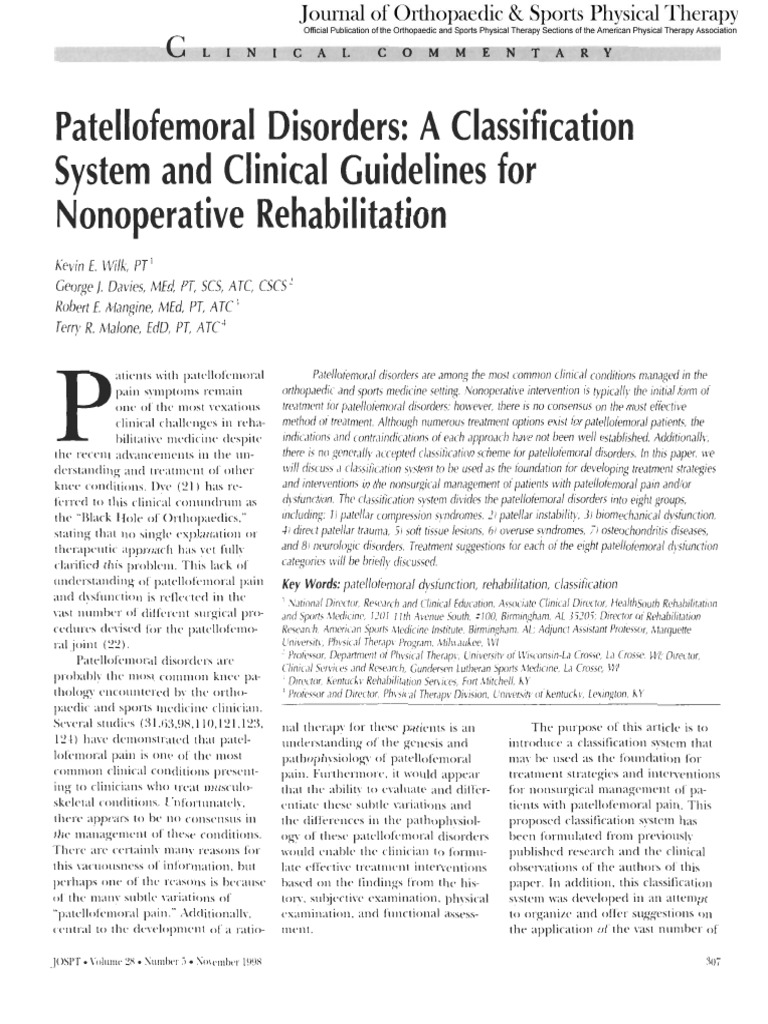 Patellofemoral Disorders Classification Guide | PDF | Musculoskeletal ...