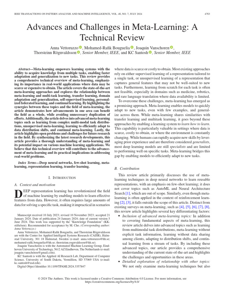Advances and Challenges in Meta-Learning A Technical Review | PDF ...