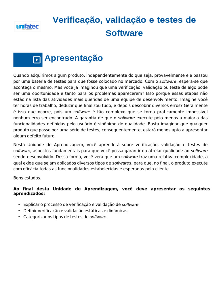 Verificação e Validação de Software | PDF | Testes de software | Programas