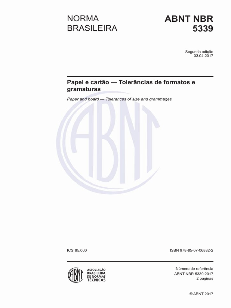 Tolerâncias de Papel e Cartão - NBR 5339 | PDF | Papel