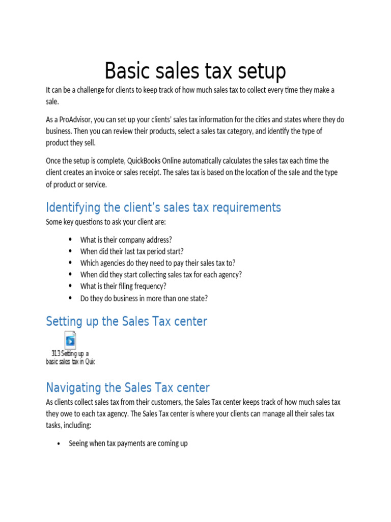 Basic Sales Tax Setup | PDF | Sales Taxes In The United States | Tax ...