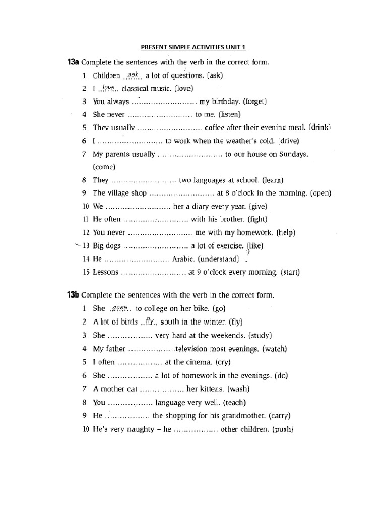 2.1 PRESENT SIMPLE ACTIVITIES UNIT 1 | PDF