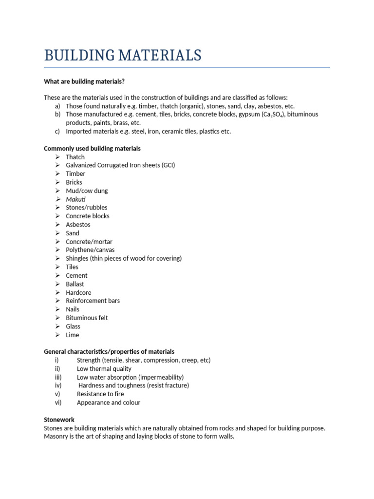Essential Building Materials Guide | PDF | Lime (Material) | Concrete