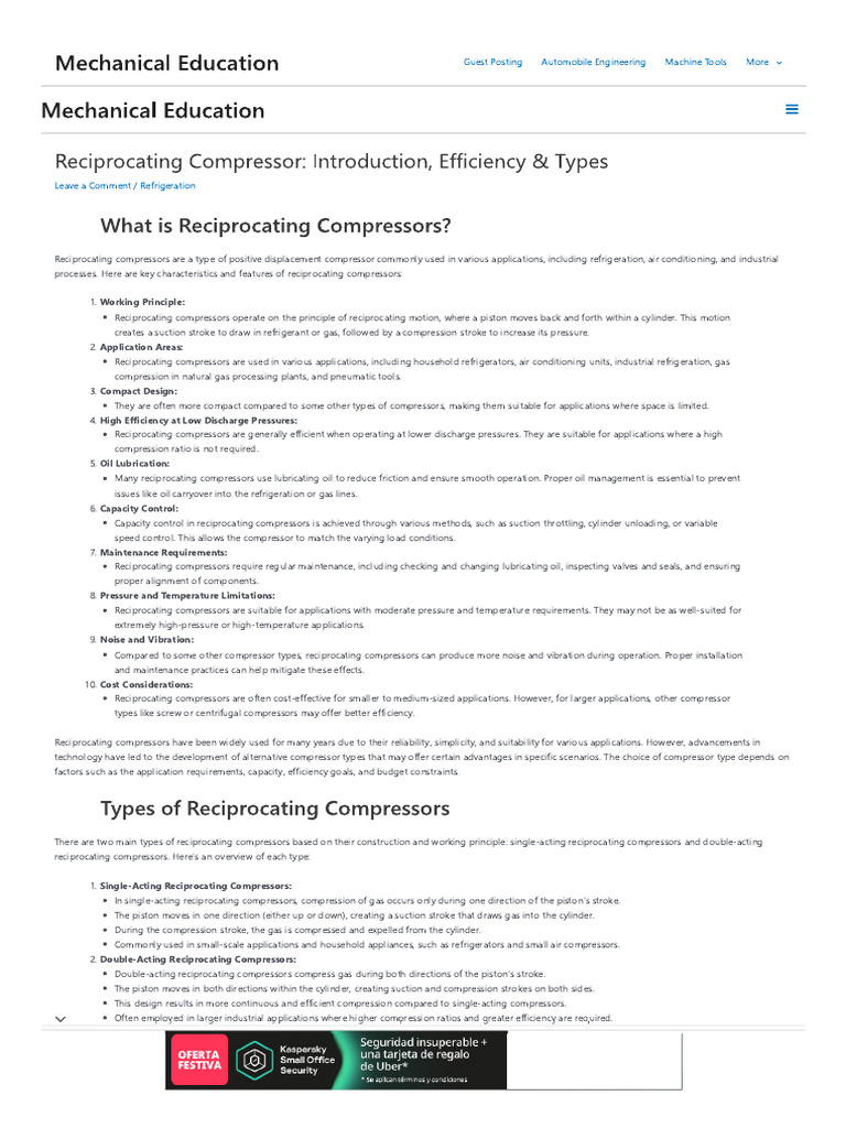 Reciprocating Compressor - Introduction,.. | PDF