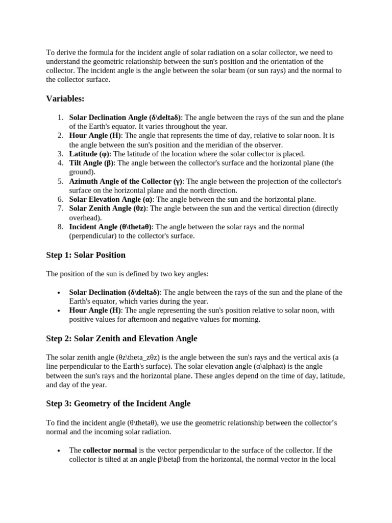 Calculating Solar Incident Angle | PDF | Angle | Azimuth