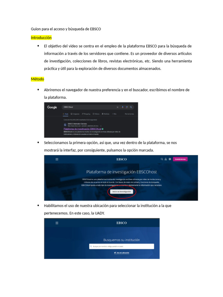 Guion Para El Acceso Y Búsqueda De Ebsco Pdf Informática Software