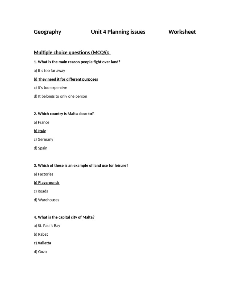 Geography Unit 4 Worksheet With Answers Pdf