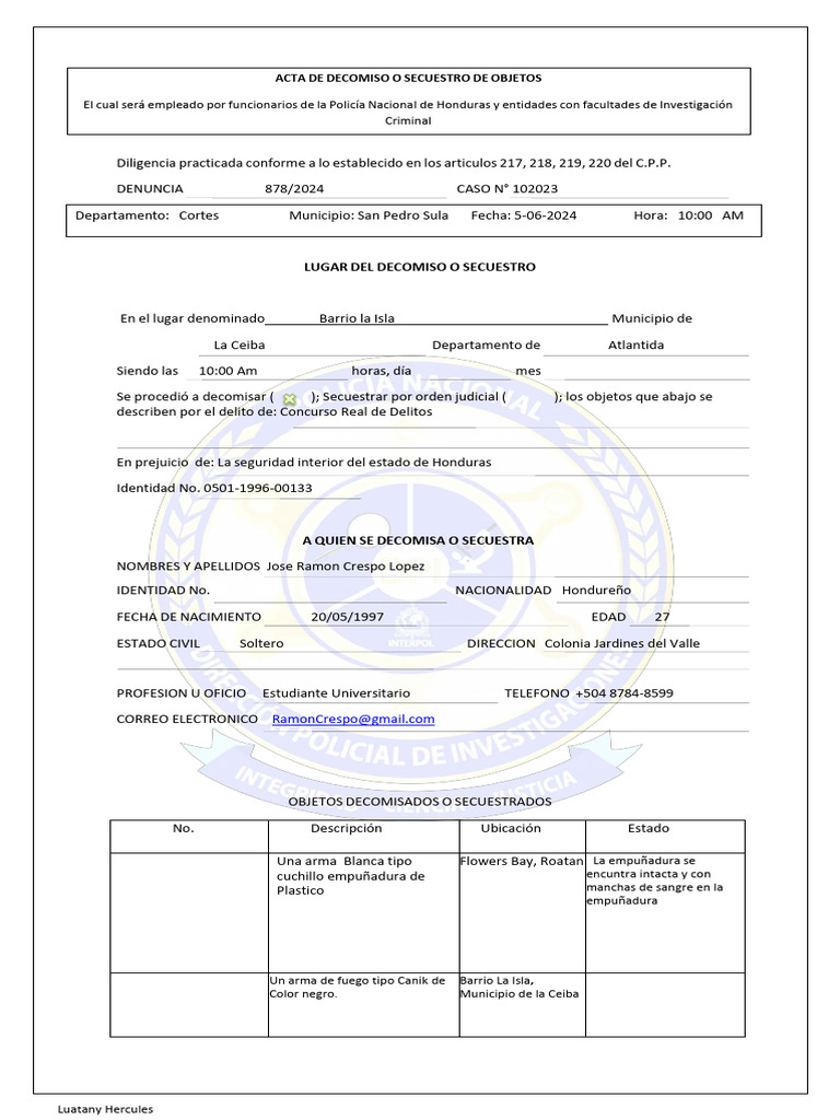 Decomiso de Armas en La Ceiba, Honduras | PDF | Honduras