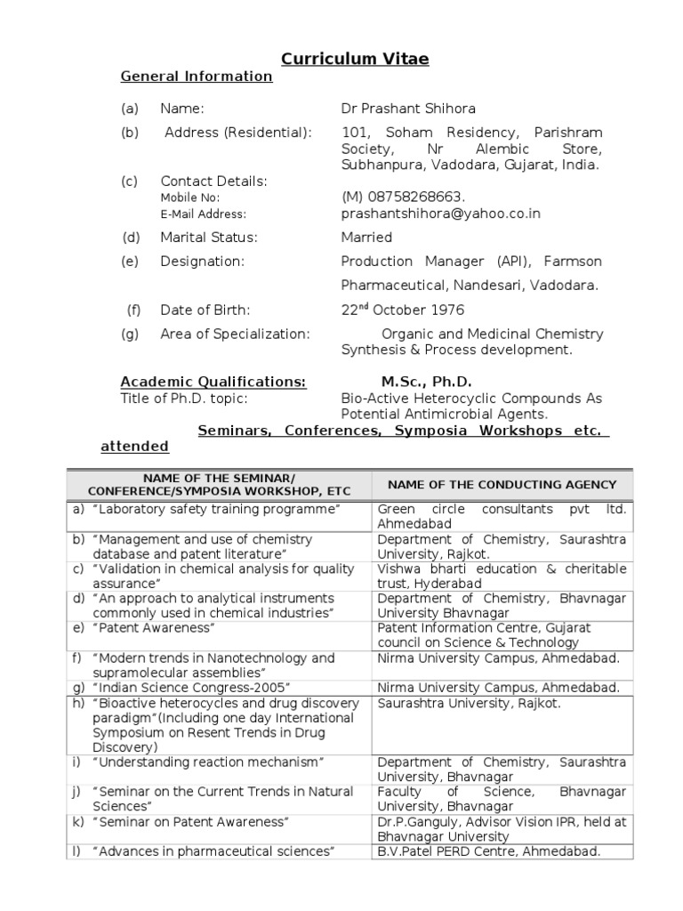 Dr. Prashant Shihora CV - Pharma Expert | PDF | Drug Discovery | Ester