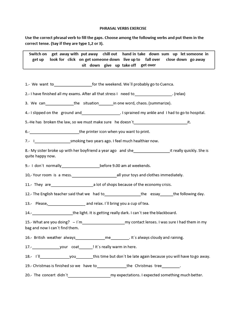 Phrasal Verbs Practice Exercise | PDF