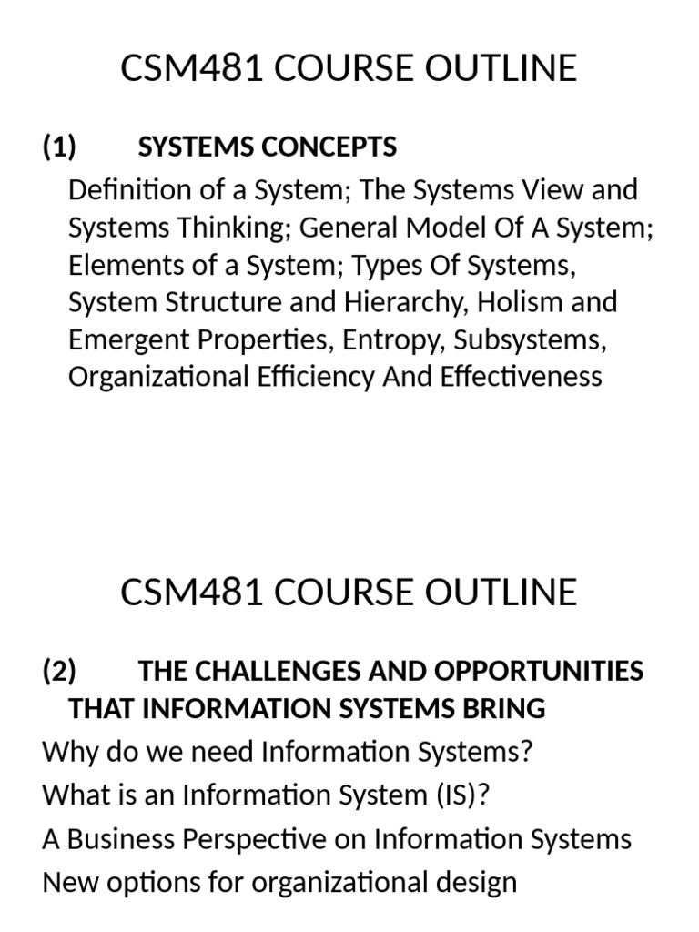 CSM481 Systems and Information Overview | PDF
