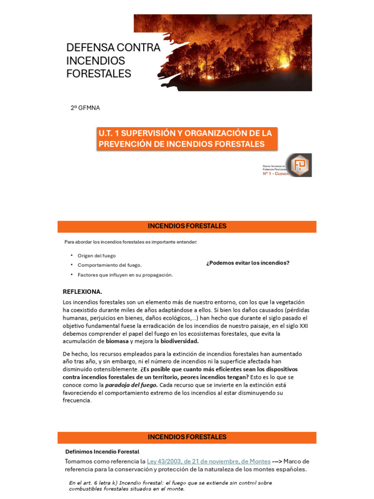 UT. 1 SUPERVISIÓN Y ORGANIZACIÓN DE LA PREVENCIÓN DE INCENDIOS ...