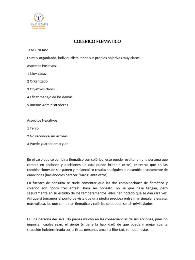 Combinación Colérico-Flemático | PDF