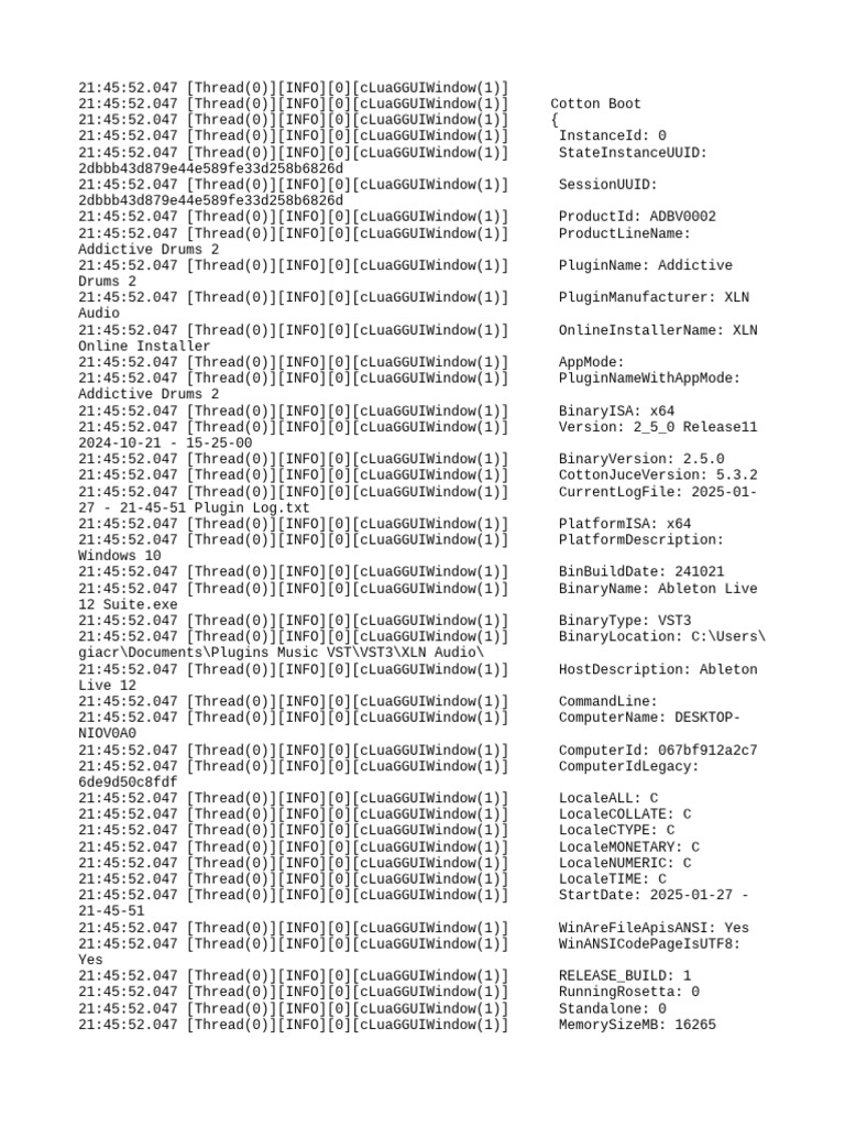 Addictive Drums 2 Plugin Error Log | PDF | Software | Computer Architecture