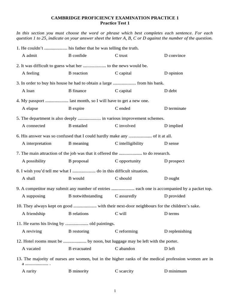 Cambridge Proficiency Exam Practice 1 | PDF
