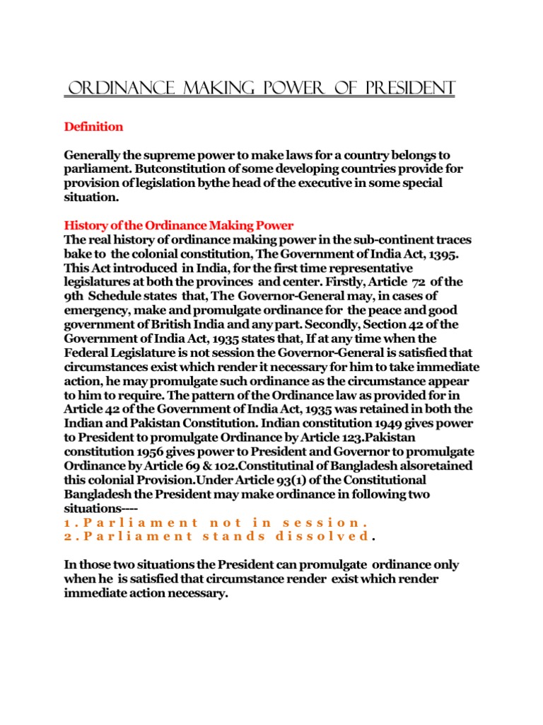President's Ordinance Power Explained | PDF